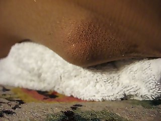 Humping and cumming in pantyhose close up view